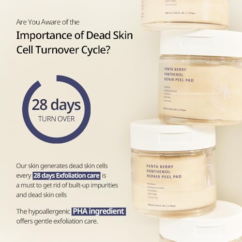 Penta Berry Panthenol Repair Peel Pads - Exfoliating Toner for Sensitive Skin, 70 Vegan Biodegradable Pads