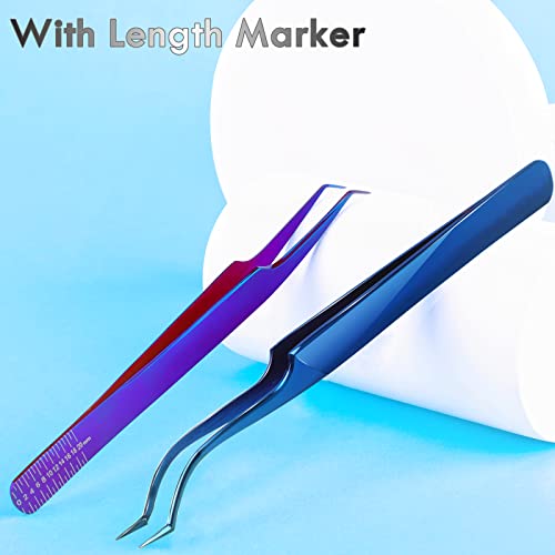 Volume Tweezers Eyelash Extensions Neat Volume Lash Tweezers 2 Pcs L & C Shape High Precesion Eyelash Tweezer For 0.03~0.25mm Lashes Mega Volume & Hybrid & Classic Lash