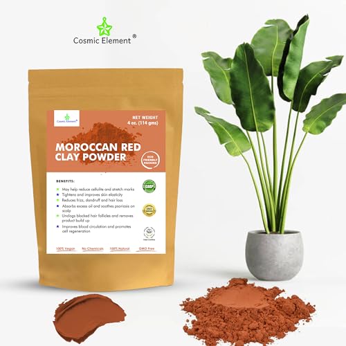 Cosmic Element Moroccan Red Clay Powder - Red Clay Powder for Skin | Suitable for Face, Body Wraps & Hair Care | Clay Mask for Face | Red Clay Masks, Wraps, Scrubs, Soaps, Bath Bombs & Detox ? 4 oz