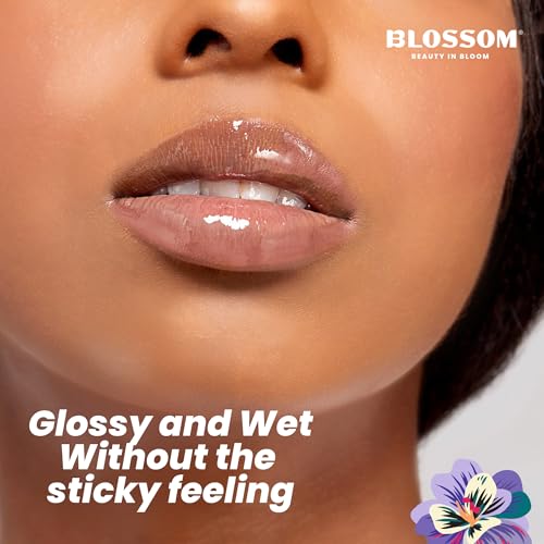 Blossom Lip Gloss Tubes, Cotton Candy Scented Thick Clear High Shine Moisturizing Flower Lip Gel with Nourishing Jojoba Seed Oil, Infused with Real Flowers, 0.3oz, Cotton Candy