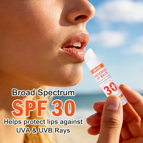 DMSKY SPF 30 Sunscreen lip balm 60 Pack, SPF Lip Balm Bulk, Broad Spectrum UVA/UVB Protection, Bulk Lip Sunscreen for Dry Cracked Lips-10 Flavors