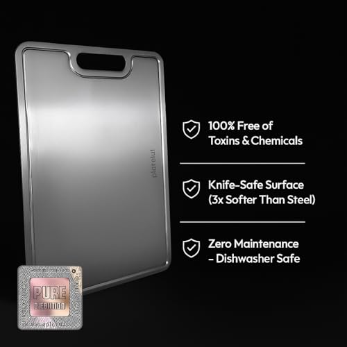 Plateful Titanium Cutting Board Small with Juice Groove - Food Safe, Hygienic Kitchen Tool