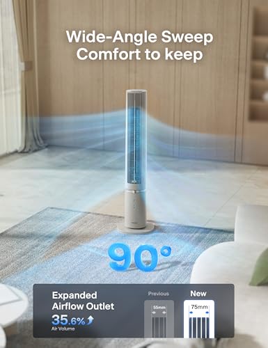 Pelonis 40-Inch Oscillating Tower Fan with Remote Control - Khaki, Ultra Easy-Clean