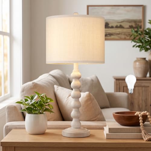 Lovlast 27-Inch Farmhouse Off White Table Lamp for Living Room & Bedroom