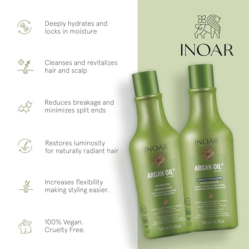 Inoar Argan Shampoo & Moisturizing Conditioner Haircare Set with Argan Oil & Cocoa Butter, Helps Smooth & Hydrate, 2 x 16.9 fl oz