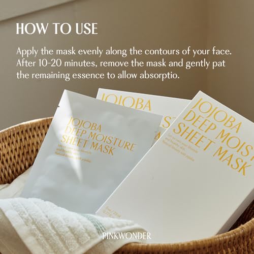Jojoba & Hyaluronic Acid Fabric Sheet Masks - Vegan, Hydrating, 5 Pack