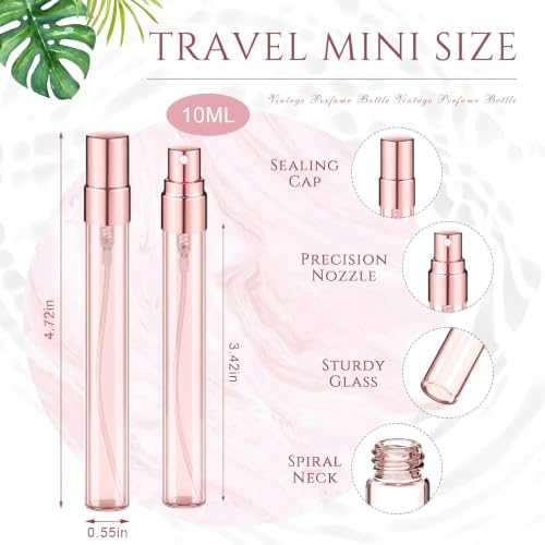 60 Pcs 10ml Mini Perfume Bottle, Fine Mist Atomizer, Pink, Rose Gold