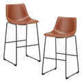 DUMOS Set of 2 Counter Height Bar Stools Brown Faux Leather Metal Legs