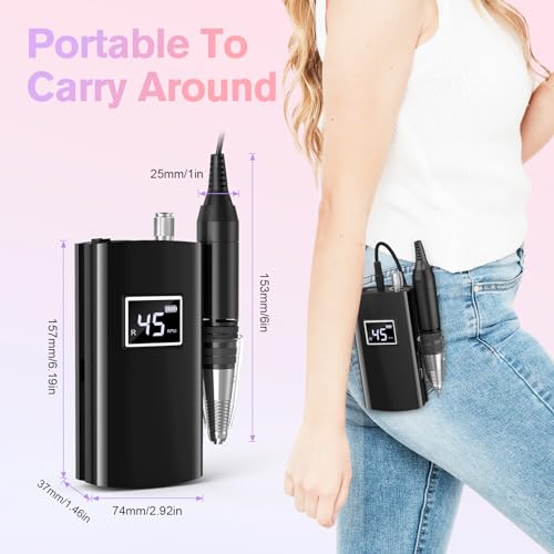Cordless Nail Drill Kit with 11 Bits & 45000RPM for Manicure & Pedicure - Black