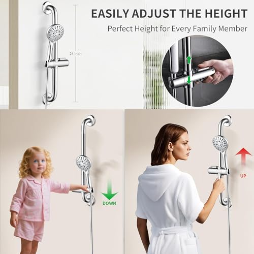 Stainless Steel Shower Grab Bar Set with Handheld Shower Head & Long Hose - Chrome Plated