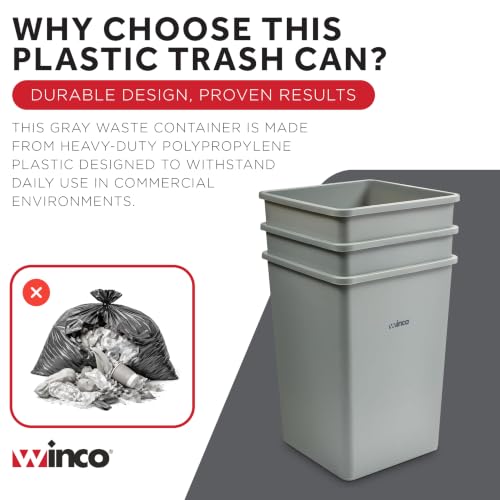 35 Gallon Heavy-Duty Square Plastic Trash Can - Gray Commercial Waste Bin