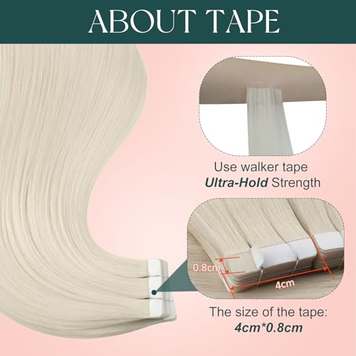 Blonde Tape-in Hair Extensions 18 Inch, 20pcs - Light Blonde, Reusable, Natural Look - Variation of Tape-A #1000 Blonde / Pack of 1