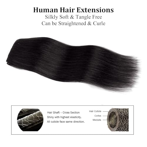 Winsky 16-inch Clip-in Human Hair Extensions #1B Natural Black, 4pcs, 63g