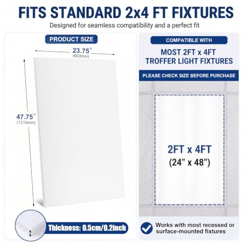 Pushglossy 4-Pack Fluorescent Light Covers 23.75 x 47.75 inches Milky White