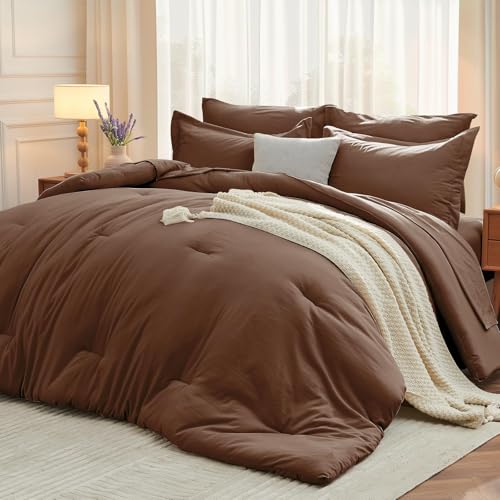 King Comforter Set 7 Pieces Brown - Bed in a Bag, Soft & Breathable