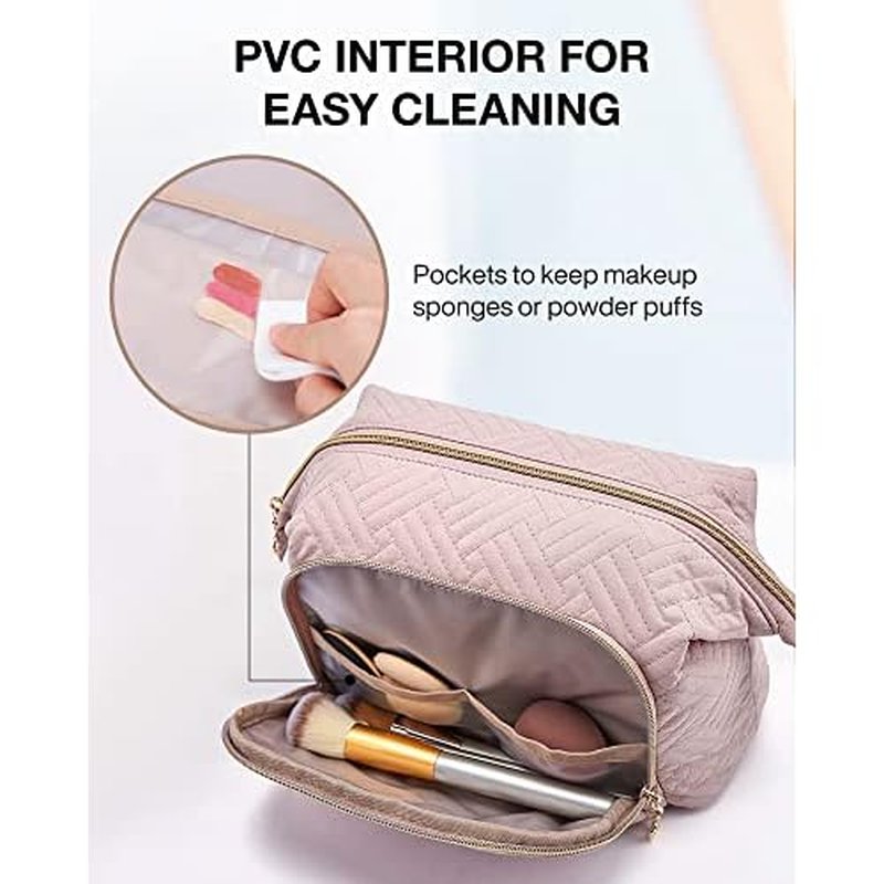 BAGSMART Travel Makeup Bag, Cosmetic Bag Small Make Up Organizer Case,Wide-open Pouch for Women Purse for Toiletries Accessories Brushes Pink