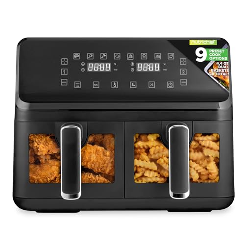 NutriChef Double Basket Air Fryer 8.8 QT – Family Size Oil-Free Kitchen Appliance