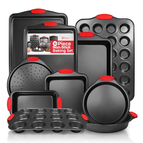 PERLLI 10-Piece Non-Stick Bakeware Set with Silicone Handles, Oven Safe to 446°F