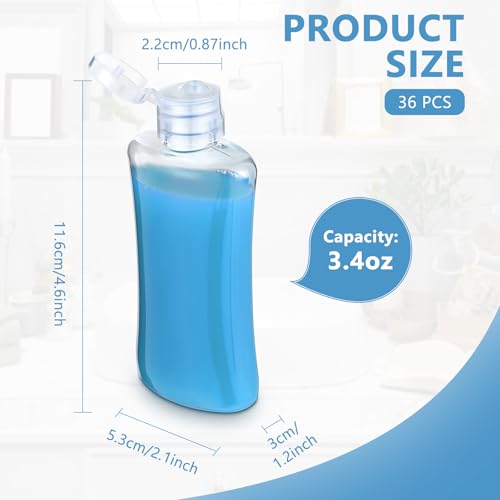 Domensi 36 Pcs 3.4 oz Travel Bottles Bulk Plastic Squeeze Lotion Bottles with Flip Cap Small Portable Travel Leak Proof Refillable Empty Cosmetic Container for Toiletries Liquid Shampoo(Clear)