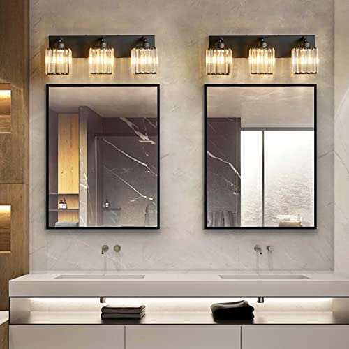 Black Modern Bathroom Vanity Light 3-Lights Crystal Wall Fixture - FDPBY