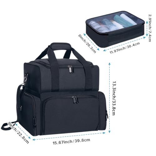 Large Makeup Bag with 2 Removable Case Multifunctional Cosmetic Bag Double Layer Travel Toiletry Organizer,Black