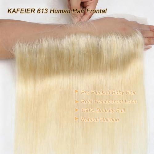 KAFEIER 613 Blonde Lace Frontal Closure 13x6 Transparent HD Swiss Lace Straight Virgin Remy Human Hair - 12 Inch, Variation 613# 13X6 Closure ST