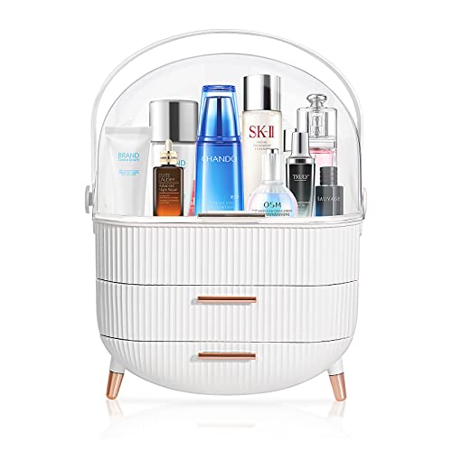 Makeup Organizer,Portable Skincare Display case,Large Makeup Box with Clear Lid (FBA-WHITE)