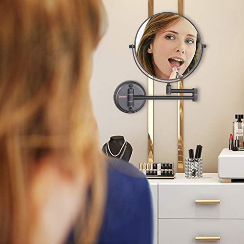 DOWRY 10x Magnifying Wall Mounted Makeup Mirror with 8 Inch Double-Sided Swivel, Oil Rubbed Bronze, 12 Inch Extension - Orb Variation