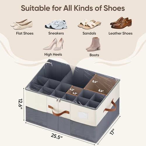 2-Pack Adjustable Shoe Organizer for Closet Holds 48 Pairs Beige & Grey