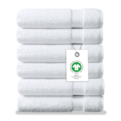 White Organic Cotton Washcloths Pack of 6 - Luxurious, Ultra-Absorbent Face Towels