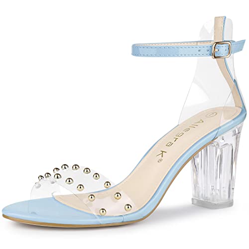 Allegra K Women Clear Chunky Heel Ankle Strap Block Sandals Sky Blue Size 9