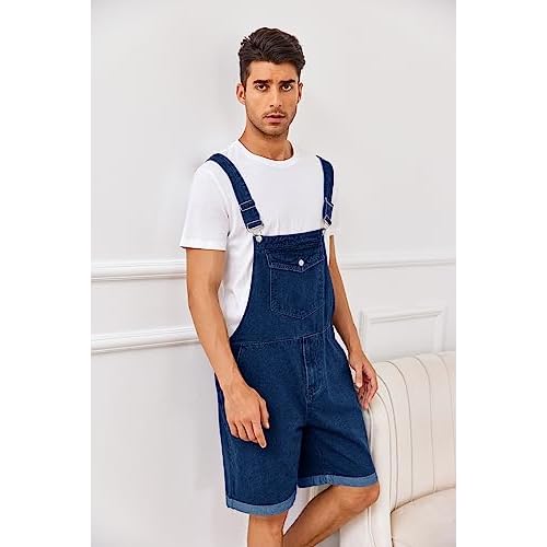 Karlywindow Mens Denim Bib Overall Shorts Loose Fit Summer Walk Shorts Above Knee Length Shortalls Jumpsuit Rompers