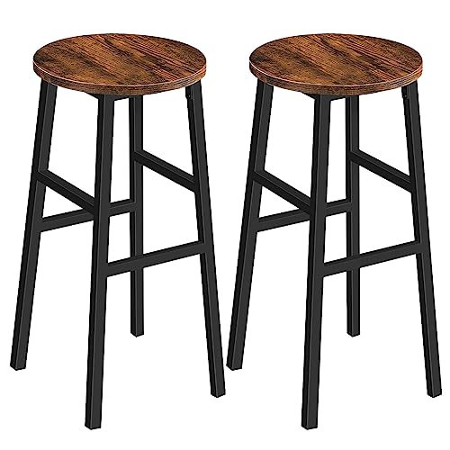 Rustic Brown 28 Inch Industrial Bar Stools Set of 2 with Footrest, Easy Assembly