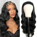 Black 20 Inch Human Hair Body Wave Headband Wig for Black Women - Glueless, 100% Brazilian Virgin Hair, 180% Density