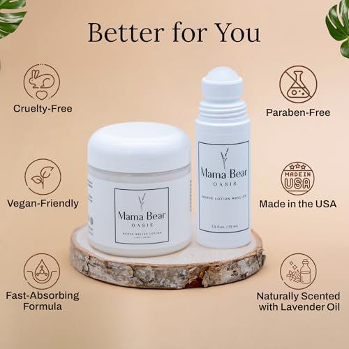 Mama Bear Oasis Comfort Bundle ? Magnesium Lotion + Roll On Nerve Support | Fast Absorbing, Non-Greasy Relief with Natural Ingredients ? Hydrating Cream for Feet, Legs, toes & Nerve Support