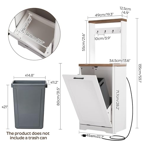 YATINEY White 10 Gallon Tilt-Out Trash Can Cabinet with Charging Station