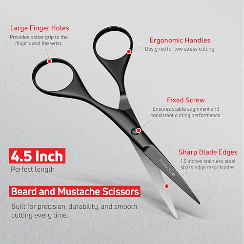 Suvorna 4.5-Inch Beard & Mustache Scissors with Straight Razor - Black, Grooming Kit