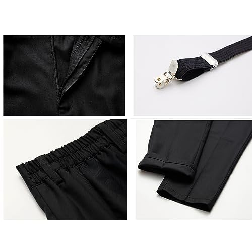 MAGE MALE Boys 3 Pieces Suit Colour Jacquard Slim Fit Jacket Pants Set for Wedding Prom Party Tuxedo with Kids Suspenders
