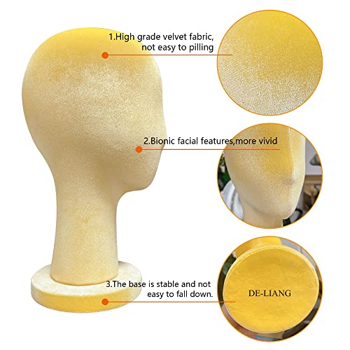 Yellow Velvet Mannequin Head for Wig & Hat Display - 13.8"
