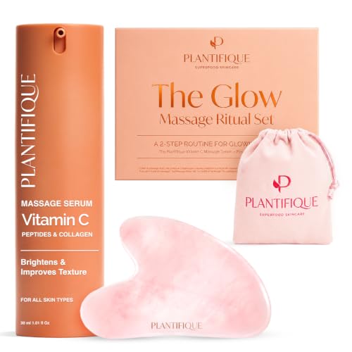 Plantifique Rose Quartz Gua Sha & Vitamin C Face Serum Set for Skin Rejuvenation