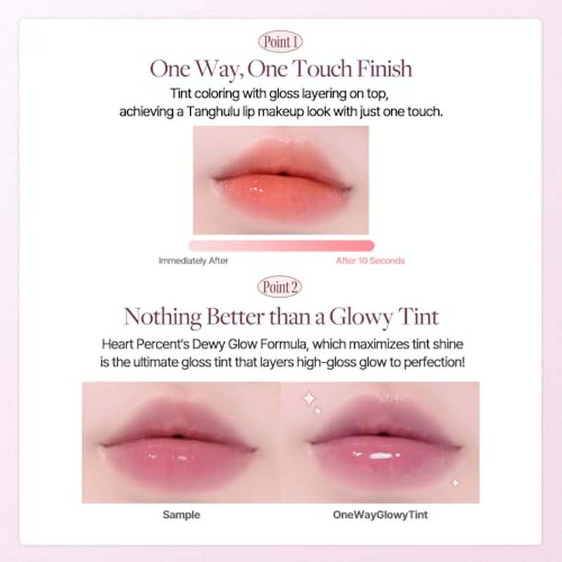 Heart Percent Dote On Mood One Way Glowy Tint, Glass-like High Shine Glossy Finish w/Long-Lasting Luminous Color Lip Stain for Glowy Look, #11.Dawn Mauve