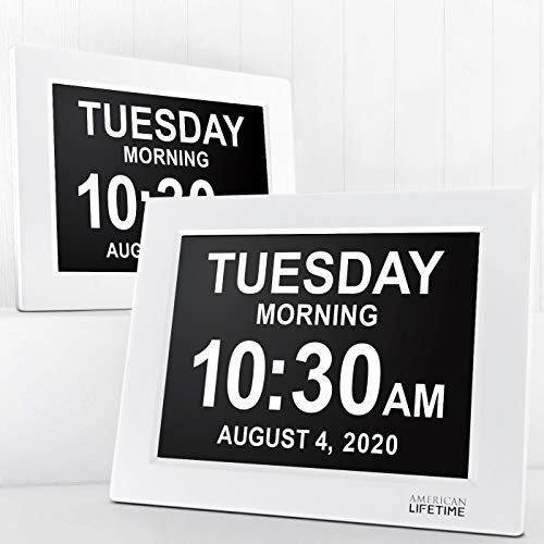 Digital Dementia Day Clock for Seniors - 8 Inch White 2-Pack