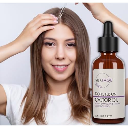 SILKTA?GE Tropic Fusion Castor Oil - Organic Indian, Jamaican, and Haitian Blend. Pure, Cold Pressed, Hexane Free, skin moisturizer, grow healthy hair & eyelashes 2.0 Fl Oz