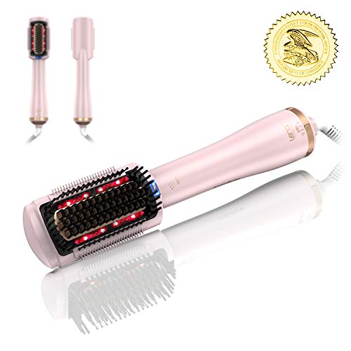 Pink Hair Straightener Brush Dryer - Anti-Scald Ionic & Infrared Styling Tool