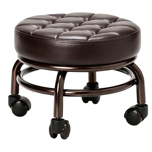 Elitzia Dark Brown Pedicure Stool with Wheels - Salon Rolling Chair ET28501
