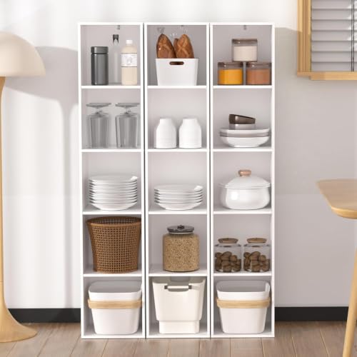 White Cube Bookshelf 5-Cube Storage Organizer Freestanding Home Office & Living Room