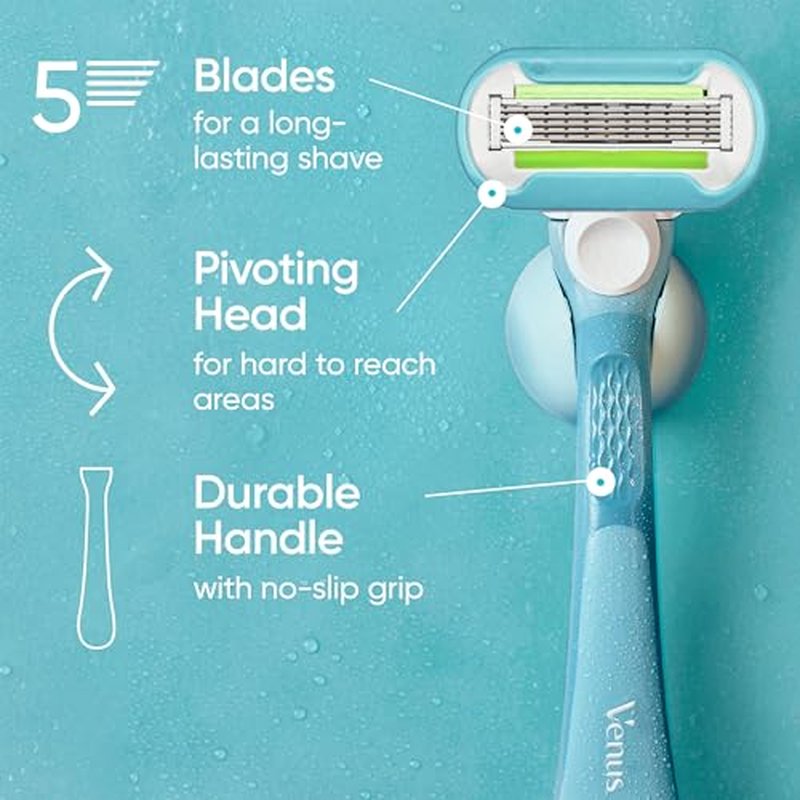 Gillette Venus Extra Smooth Razor for Women, Includes 1 Reusable Razor Handle + 4 Refills, 5-Bladed, Ergonomic No-Slip Gel Handle and Shower Holder, Holiday Gifts for Women