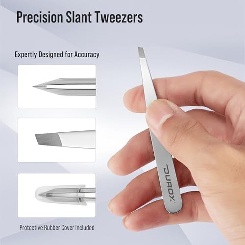 DUROX Precision Tweezers for Eyebrows ? Slant Eyebrow Tweezers for Women and Men, Made of Stainless Steel with Fine Slant Tips for Eyebrow and Hair Removal