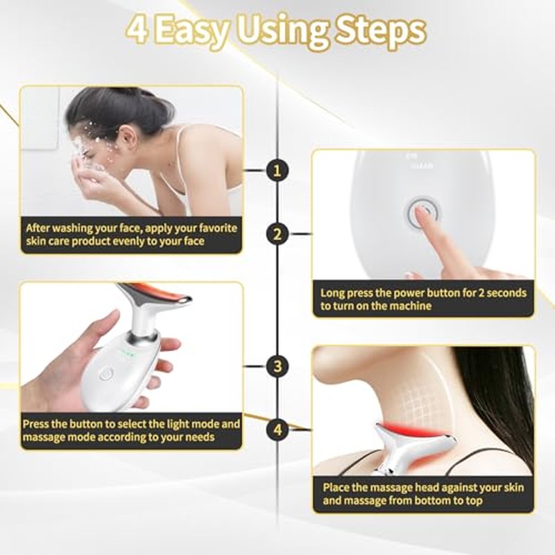 Face Light Therapy Device, Based on Triple Action LED, Thermal, and Vibration Technologies, Face and Neck Beauty Device with 7 Color LED for Home Use, Improve Skin(Glossy White)