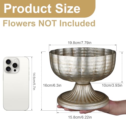 Retro Silver Vase Set of 8 for Centerpieces - Antique Metal Flower Holders, Wedding & Party Decor